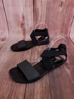 Sorel Ella II Sandals Womens 9.5 Black Leather Elastic Stretch Strap Open Toe
